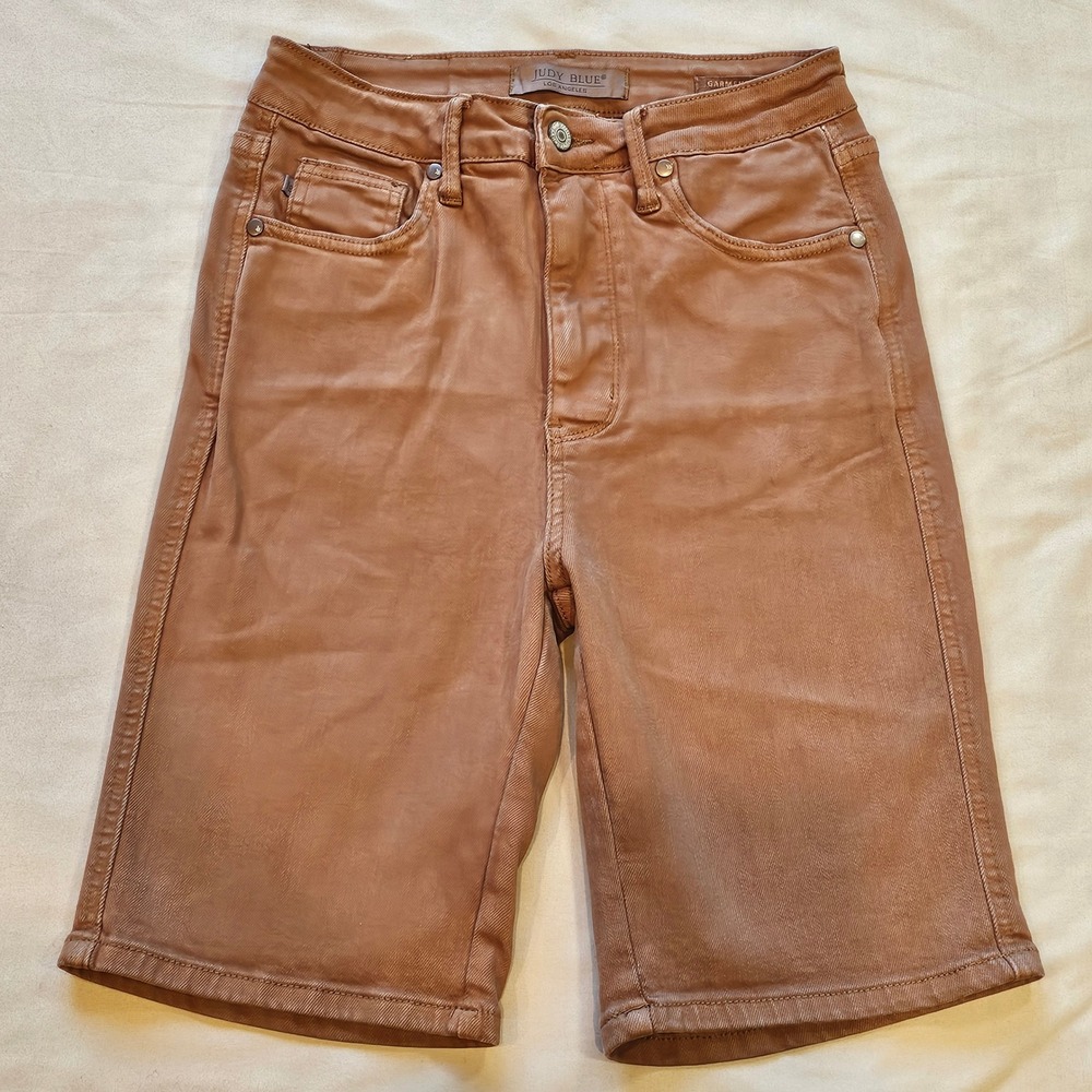 Judy Blue Garment Dyed Bermuda Denim Shorts Brown High Rise JB150278 C Womens M